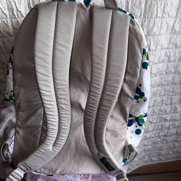 JANSPORT full-size backpack white-green, grey, blue bubbles 3 lg compartment EUC main image 6
